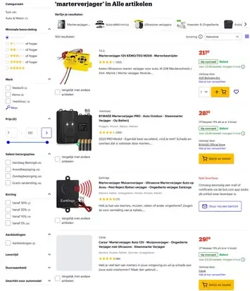 De zoekresultaten bij marterverjagers op bol